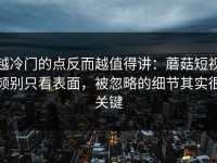 越冷门的点反而越值得讲：蘑菇短视频别只看表面，被忽略的细节其实很关键